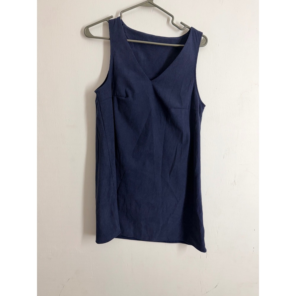 SHEIN Navy Blue Textured V-Neck Sleeveless Top Ribbed Tank Blouse XS 2